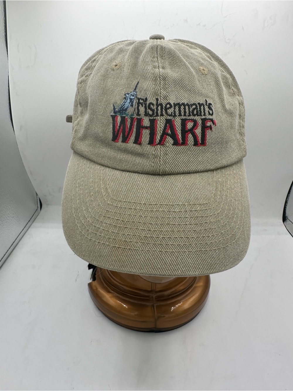 Fisherman's Wharf Embroidered Baseball Cap - Beige with Red/Black Logo